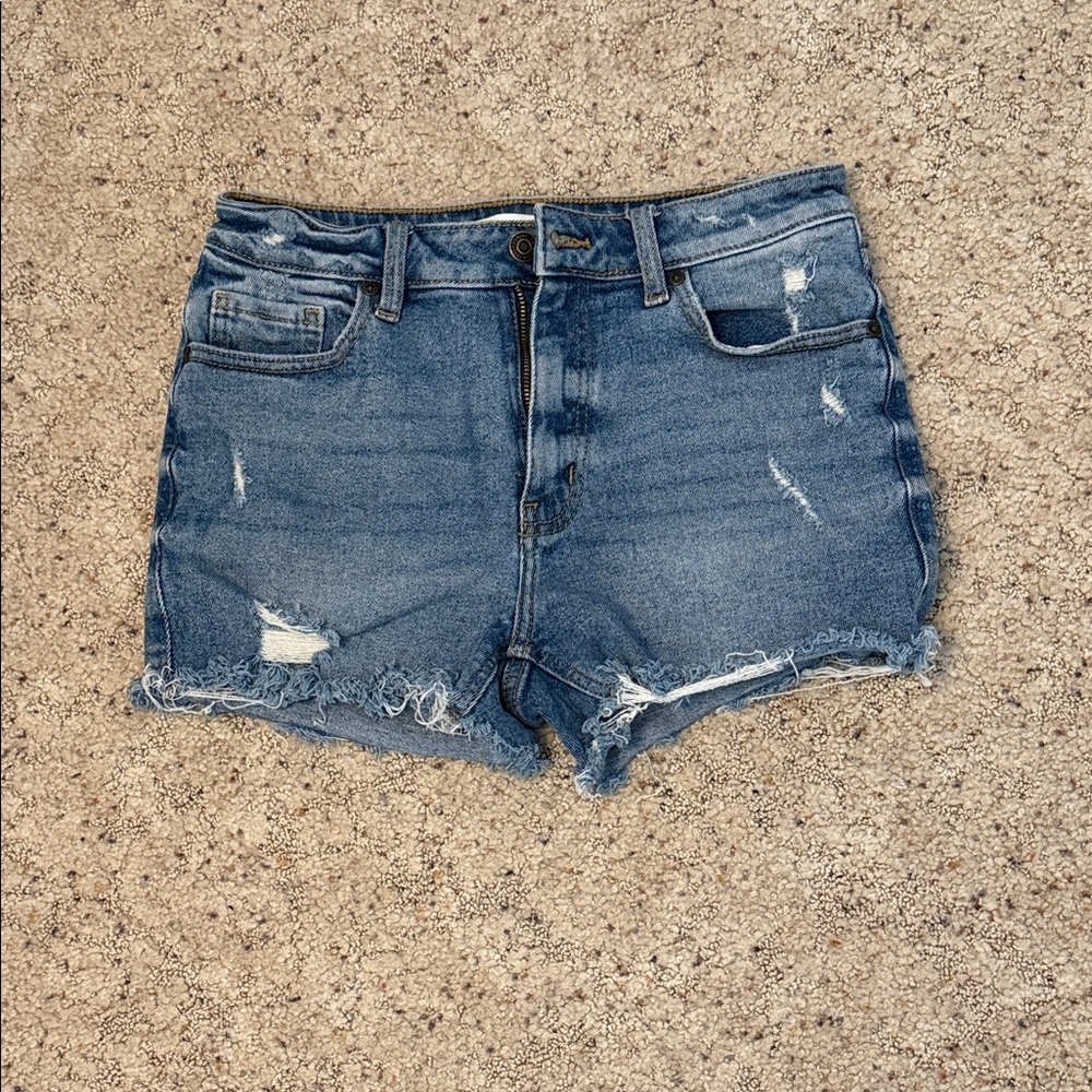 eunina Raw-Hem Mid-Rise Distressed Denim Shorts - Blue